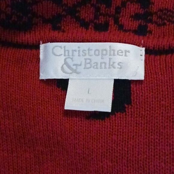 Christopher & Banks Cardigan Sweater Black Red Knit Swirl Pattern Womens Size L - Picture 6 of 7